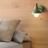 Macaron Domed Sconce Light Fixture 1 Bulb Wall Light Fixture with Metal Shade and Pull Chain in White/Pink/Green Green Clearhalo 'Cast Iron' 'Glass' 'Industrial' 'Modern wall lights' 'Modern' 'Tiffany' 'Traditional wall lights' 'Wall Lamps & Sconces' 'Wall Lights' Lighting' 380162