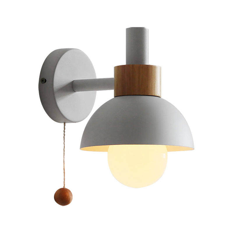 Macaron Domed Sconce Light Fixture 1 Bulb Wall Light Fixture with Metal Shade and Pull Chain in White/Pink/Green Clearhalo 'Cast Iron' 'Glass' 'Industrial' 'Modern wall lights' 'Modern' 'Tiffany' 'Traditional wall lights' 'Wall Lamps & Sconces' 'Wall Lights' Lighting' 380169