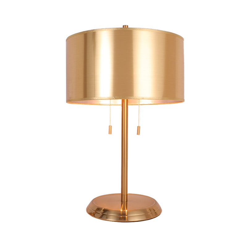 Gold Drum Desk Light Modernism 1 Head Fabric Task Lighting with Round Metal Base Clearhalo 'Lamps' 'Table Lamps' Lighting' 380228