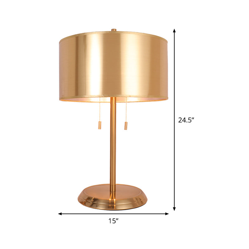 Gold Drum Desk Light Modernism 1 Head Fabric Task Lighting with Round Metal Base Clearhalo 'Lamps' 'Table Lamps' Lighting' 380230