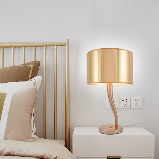 1 Bulb Cylindrical Task Lighting Modern Fabric Reading Book Light in Gold for Bedside Gold Clearhalo 'Lamps' 'Table Lamps' Lighting' 380241