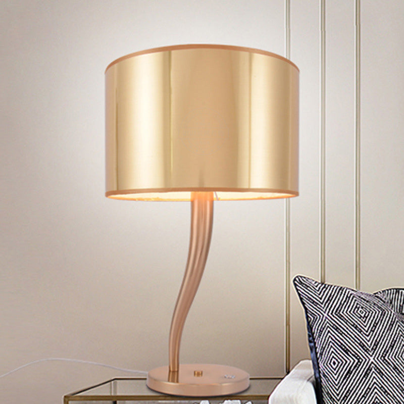 1 Bulb Cylindrical Task Lighting Modern Fabric Reading Book Light in Gold for Bedside Clearhalo 'Lamps' 'Table Lamps' Lighting' 380242