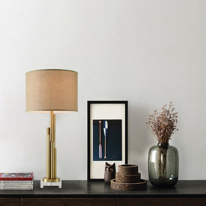 1 Bulb Dining Room Task Lamp Modernism Flaxen Reading Book Light with Drum Fabric Shade Flaxen Clearhalo 'Lamps' 'Table Lamps' Lighting' 380381