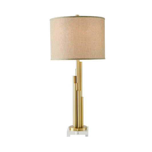 1 Bulb Dining Room Task Lamp Modernism Flaxen Reading Book Light with Drum Fabric Shade Clearhalo 'Lamps' 'Table Lamps' Lighting' 380383