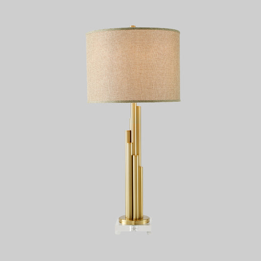 1 Bulb Dining Room Task Lamp Modernism Flaxen Reading Book Light with Drum Fabric Shade Clearhalo 'Lamps' 'Table Lamps' Lighting' 380384