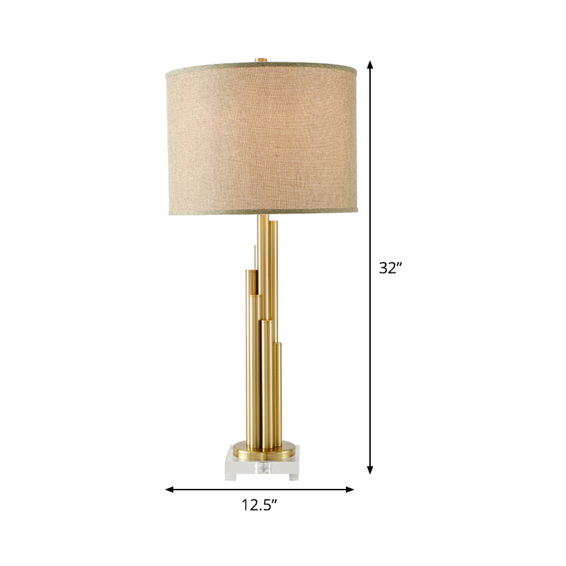 1 Bulb Dining Room Task Lamp Modernism Flaxen Reading Book Light with Drum Fabric Shade Clearhalo 'Lamps' 'Table Lamps' Lighting' 380385