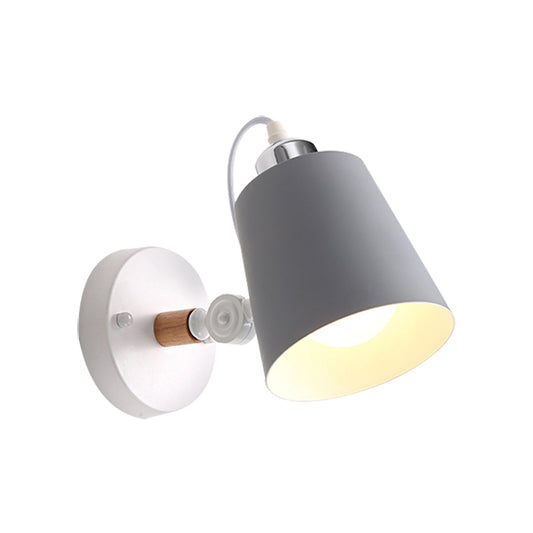 Gray/White/Pink/Yellow/Blue/Green Conical Sconce Light Fixture Minimalist Metal 1 Light Wall Mount Lamp for Bedside Clearhalo 'Cast Iron' 'Glass' 'Industrial' 'Modern wall lights' 'Modern' 'Tiffany' 'Traditional wall lights' 'Vanity Lights' 'Wall Lights' Lighting' 380413