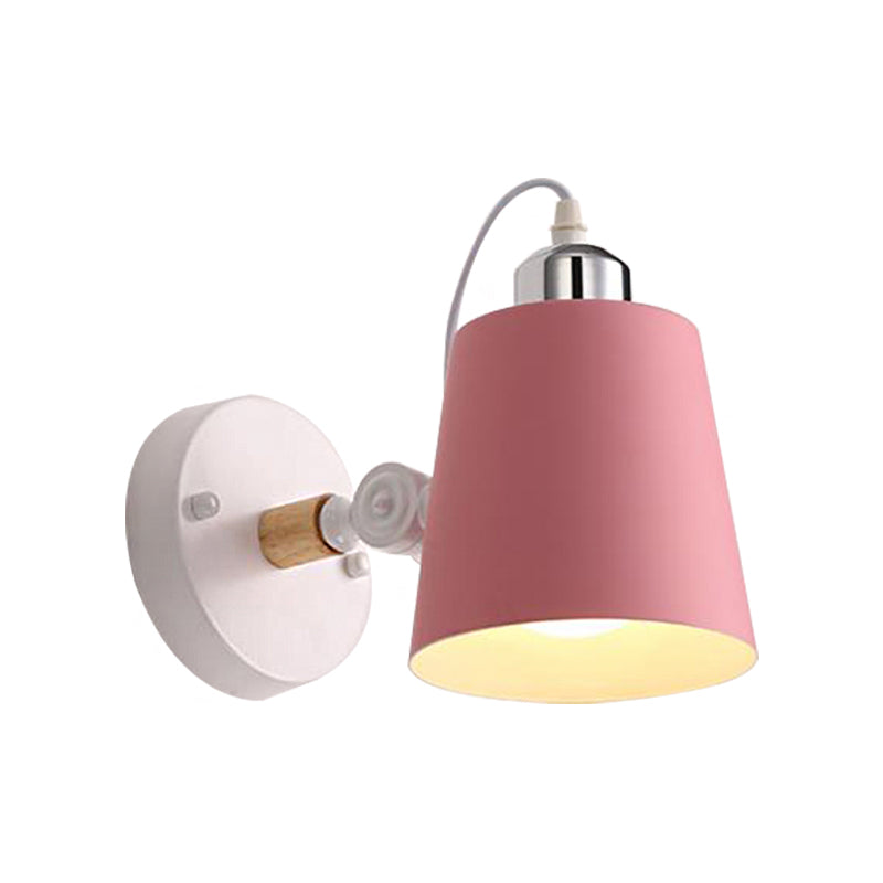 Gray/White/Pink/Yellow/Blue/Green Conical Sconce Light Fixture Minimalist Metal 1 Light Wall Mount Lamp for Bedside