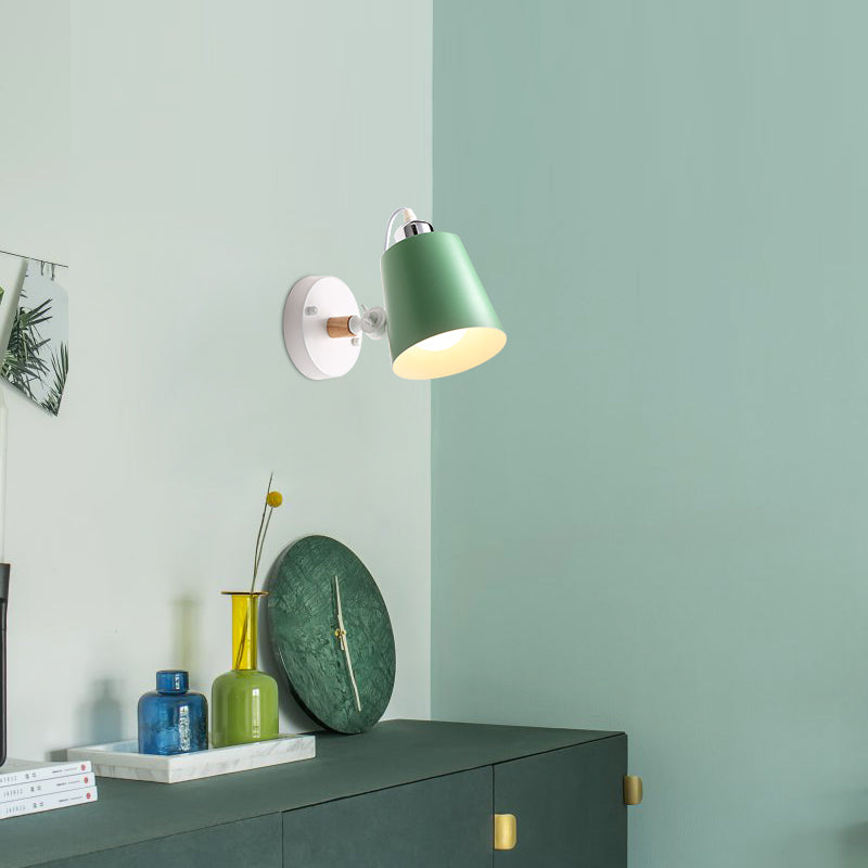 Gray/White/Pink/Yellow/Blue/Green Conical Sconce Light Fixture Minimalist Metal 1 Light Wall Mount Lamp for Bedside Green Clearhalo 'Cast Iron' 'Glass' 'Industrial' 'Modern wall lights' 'Modern' 'Tiffany' 'Traditional wall lights' 'Vanity Lights' 'Wall Lights' Lighting' 380421
