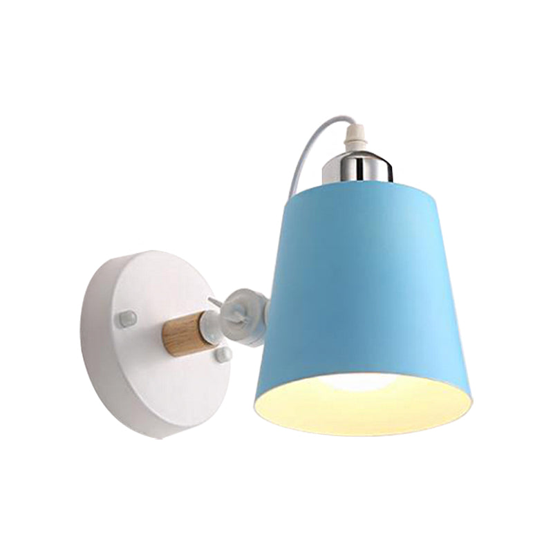 Gray/White/Pink/Yellow/Blue/Green Conical Sconce Light Fixture Minimalist Metal 1 Light Wall Mount Lamp for Bedside Clearhalo 'Cast Iron' 'Glass' 'Industrial' 'Modern wall lights' 'Modern' 'Tiffany' 'Traditional wall lights' 'Vanity Lights' 'Wall Lights' Lighting' 380426