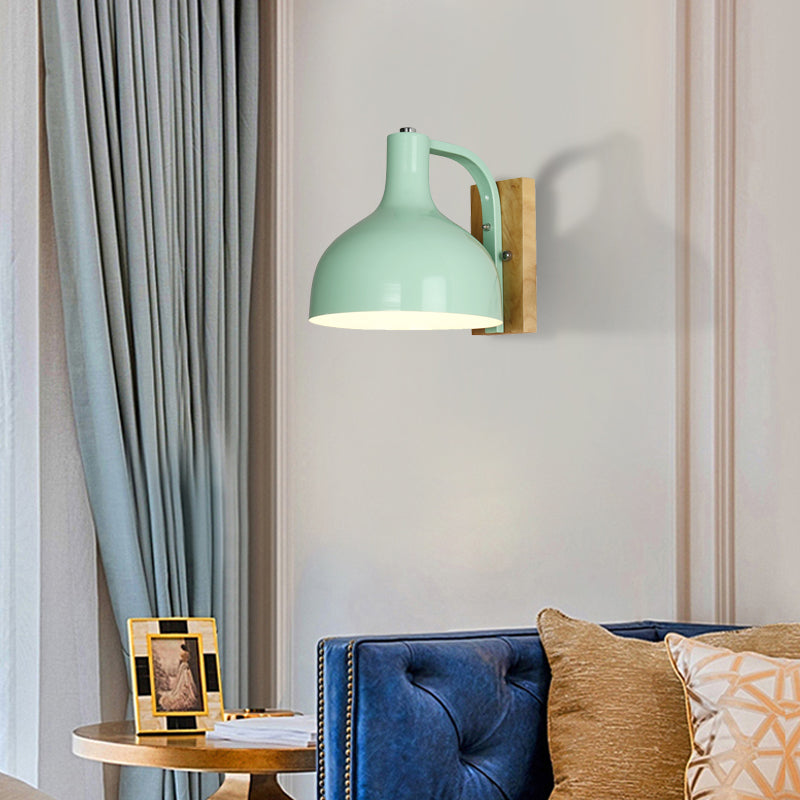 Barn Shade Wall Mounted Light Nordic Metal 1 Head 7.5" W White/Pink/Blue/Green Wall Lighting Fixture for Bedroom Bedside Clearhalo 'Cast Iron' 'Glass' 'Industrial' 'Modern wall lights' 'Modern' 'Tiffany' 'Traditional wall lights' 'Vanity Lights' 'Wall Lights' Lighting' 380438