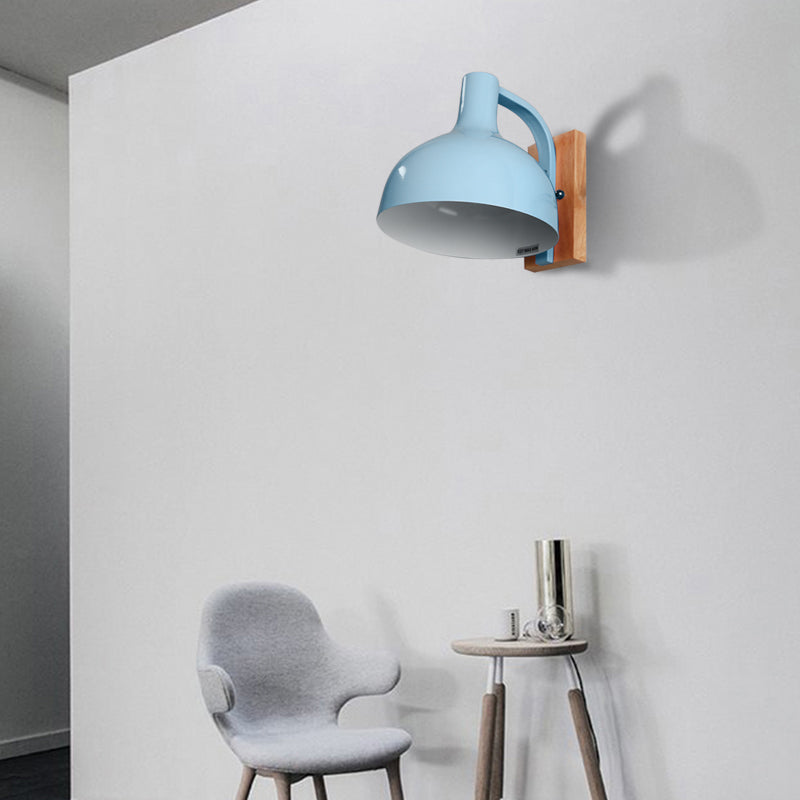 Barn Shade Wall Mounted Light Nordic Metal 1 Head 7.5" W White/Pink/Blue/Green Wall Lighting Fixture for Bedroom Bedside Blue Clearhalo 'Cast Iron' 'Glass' 'Industrial' 'Modern wall lights' 'Modern' 'Tiffany' 'Traditional wall lights' 'Vanity Lights' 'Wall Lights' Lighting' 380443