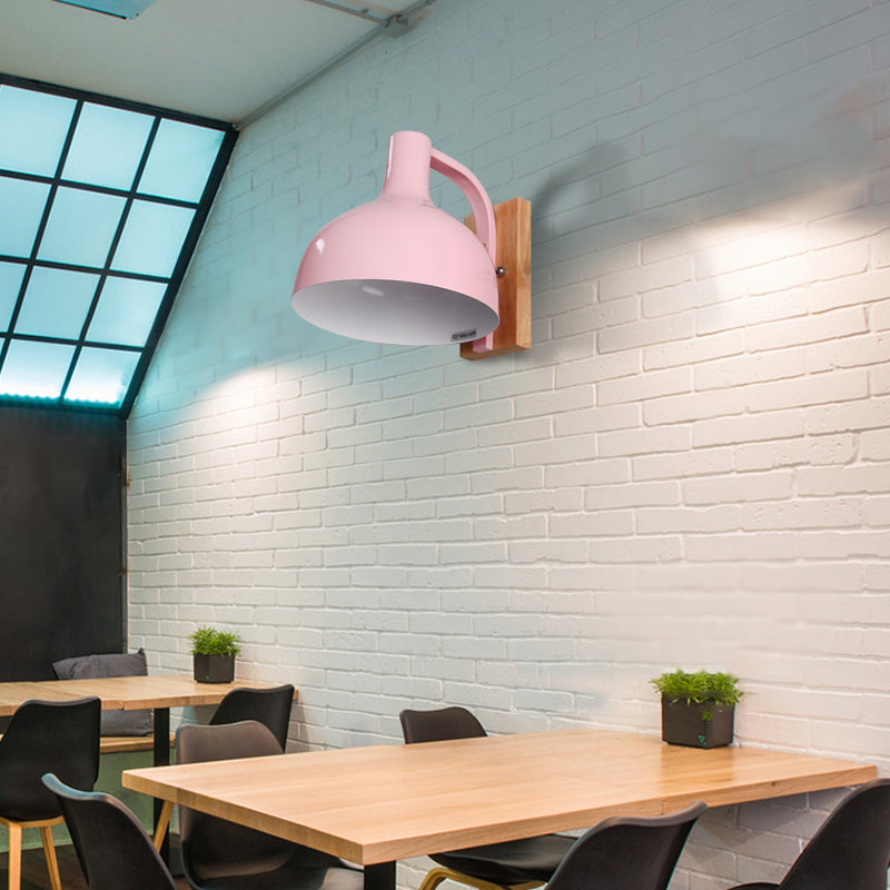 Barn Shade Wall Mounted Light Nordic Metal 1 Head 7.5" W White/Pink/Blue/Green Wall Lighting Fixture for Bedroom Bedside Pink Clearhalo 'Cast Iron' 'Glass' 'Industrial' 'Modern wall lights' 'Modern' 'Tiffany' 'Traditional wall lights' 'Vanity Lights' 'Wall Lights' Lighting' 380445