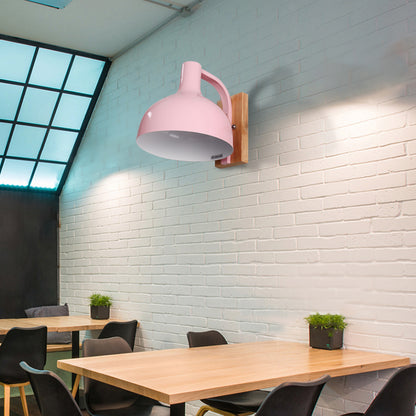 Barn Shade Wall Mounted Light Nordic Metal 1 Head 7.5" W White/Pink/Blue/Green Wall Lighting Fixture for Bedroom Bedside Pink Clearhalo 'Cast Iron' 'Glass' 'Industrial' 'Modern wall lights' 'Modern' 'Tiffany' 'Traditional wall lights' 'Vanity Lights' 'Wall Lights' Lighting' 380445