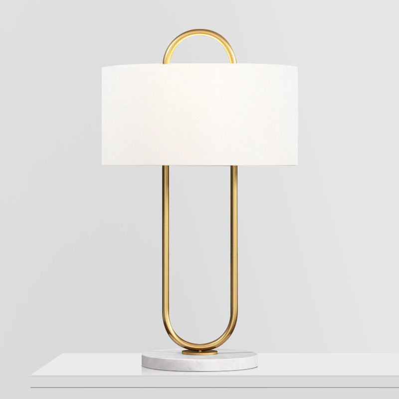 Drum Task Lighting Modernist Fabric 1 Head 13"/15" Wide White Table Lamp with Marble Base White Clearhalo 'Lamps' 'Table Lamps' Lighting' 380447