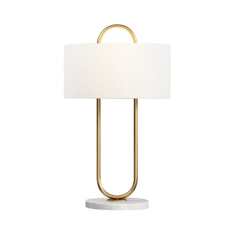 Drum Task Lighting Modernist Fabric 1 Head 13"/15" Wide White Table Lamp with Marble Base Clearhalo 'Lamps' 'Table Lamps' Lighting' 380449