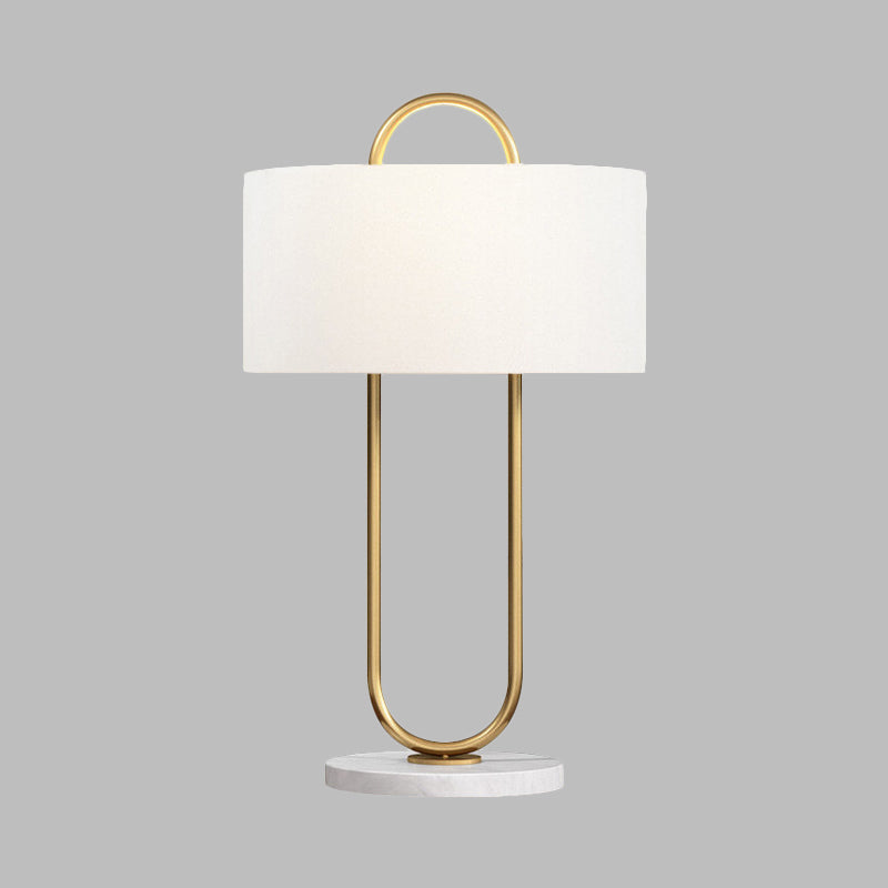 Drum Task Lighting Modernist Fabric 1 Head 13"/15" Wide White Table Lamp with Marble Base Clearhalo 'Lamps' 'Table Lamps' Lighting' 380450
