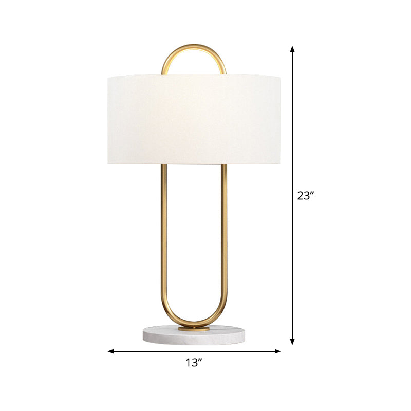 Drum Task Lighting Modernist Fabric 1 Head 13"/15" Wide White Table Lamp with Marble Base Clearhalo 'Lamps' 'Table Lamps' Lighting' 380451
