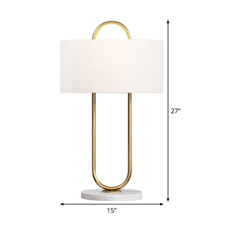 Drum Task Lighting Modernist Fabric 1 Head 13"/15" Wide White Table Lamp with Marble Base Clearhalo 'Lamps' 'Table Lamps' Lighting' 380452