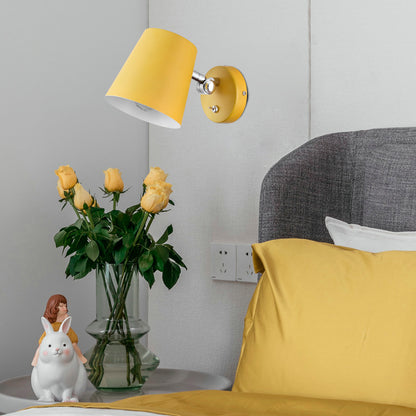 Conical Wall Sconce Light Macaron Metallic 1 Light Pink/Yellow/Blue Wall Light Fixture for Balcony, 5" W Yellow Clearhalo 'Cast Iron' 'Glass' 'Industrial' 'Modern wall lights' 'Modern' 'Tiffany' 'Traditional wall lights' 'Vanity Lights' 'Wall Lights' Lighting' 380473