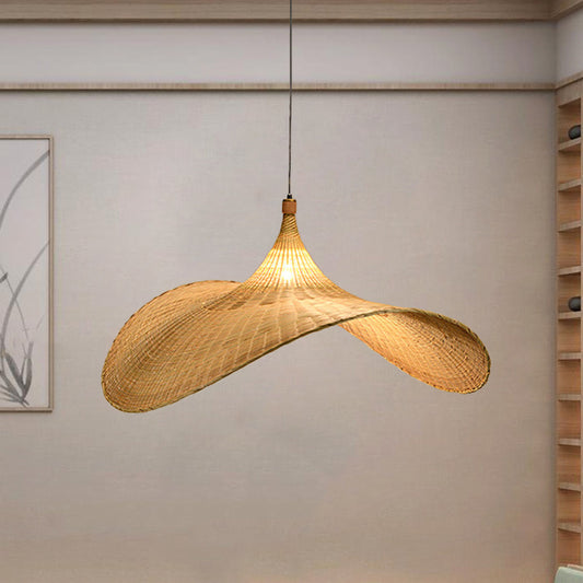 1 Bulb Living Room Pendant Lamp Asia Flaxen Hanging Light Fixture with Flare Bamboo Shade Clearhalo 'Ceiling Lights' 'Pendant Lights' 'Pendants' Lighting' 380487