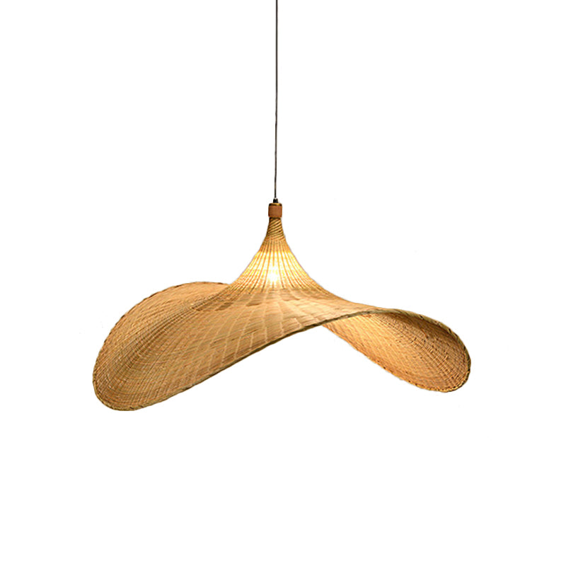 1 Bulb Living Room Pendant Lamp Asia Flaxen Hanging Light Fixture with Flare Bamboo Shade Clearhalo 'Ceiling Lights' 'Pendant Lights' 'Pendants' Lighting' 380489