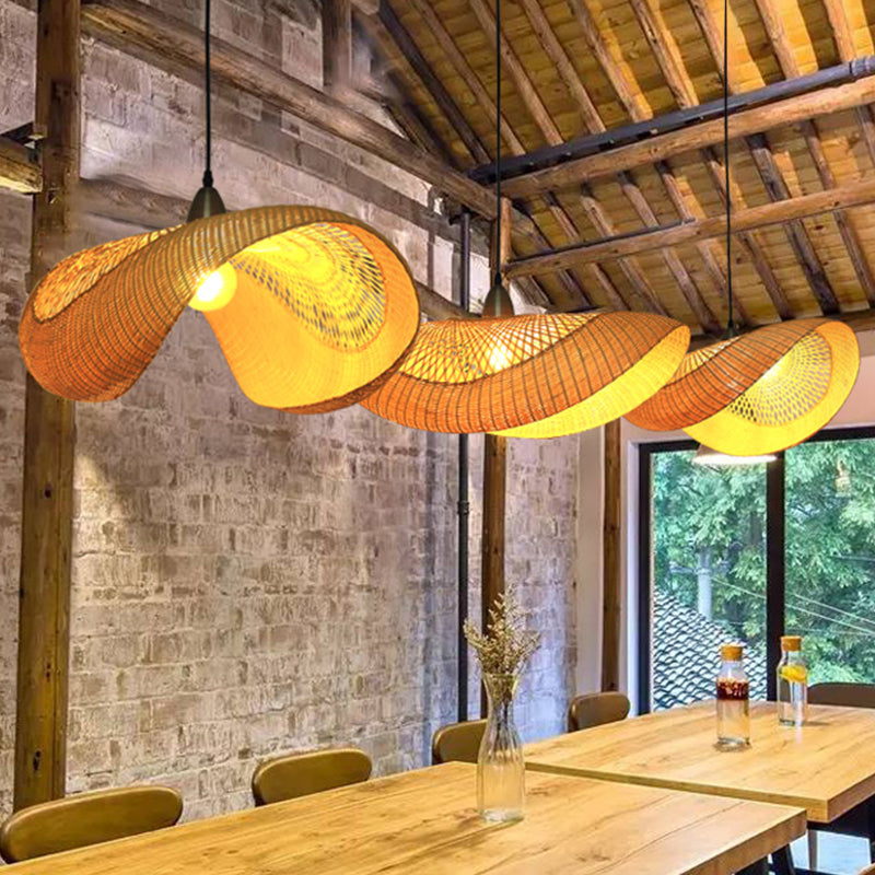 Bamboo Curvy Hanging Lamp Japanese 1 Head Beige Ceiling Pendant Light for Dining Room Clearhalo 'Ceiling Lights' 'Pendant Lights' 'Pendants' Lighting' 380493