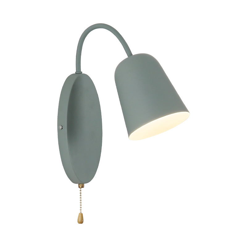 Modern Cone Sconce Light Fixture 1 Light Wall Mounted Lighting with Metal Shade and Pull Chain in Pink/Yellow/Blue/Green Clearhalo 'Cast Iron' 'Glass' 'Industrial' 'Modern wall lights' 'Modern' 'Tiffany' 'Traditional wall lights' 'Wall Lamps & Sconces' 'Wall Lights' Lighting' 380530