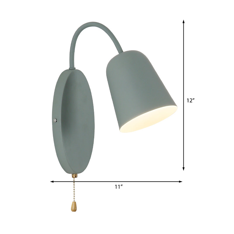 Modern Cone Sconce Light Fixture 1 Light Wall Mounted Lighting with Metal Shade and Pull Chain in Pink/Yellow/Blue/Green - Clearhalo - 'Cast Iron' - 'Glass' - 'Industrial' - 'Modern wall lights' - 'Modern' - 'Tiffany' - 'Traditional wall lights' - 'Wall Lamps & Sconces' - 'Wall Lights' - Lighting' - 380531