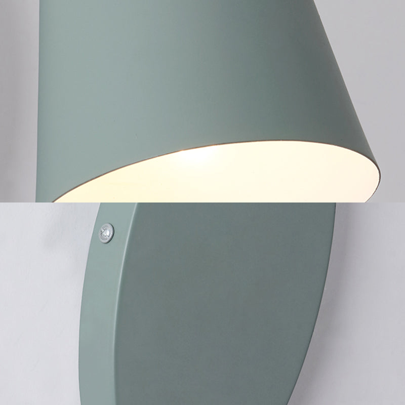 Modern Cone Sconce Light Fixture 1 Light Wall Mounted Lighting with Metal Shade and Pull Chain in Pink/Yellow/Blue/Green - Clearhalo - 'Cast Iron' - 'Glass' - 'Industrial' - 'Modern wall lights' - 'Modern' - 'Tiffany' - 'Traditional wall lights' - 'Wall Lamps & Sconces' - 'Wall Lights' - Lighting' - 380532