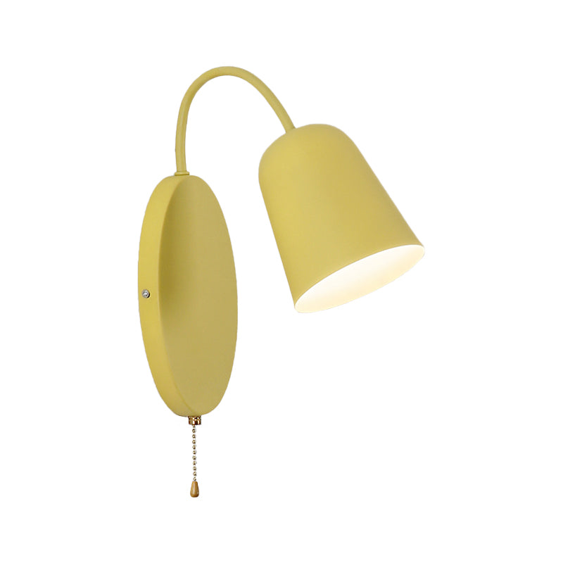 Modern Cone Sconce Light Fixture 1 Light Wall Mounted Lighting with Metal Shade and Pull Chain in Pink/Yellow/Blue/Green Clearhalo 'Cast Iron' 'Glass' 'Industrial' 'Modern wall lights' 'Modern' 'Tiffany' 'Traditional wall lights' 'Wall Lamps & Sconces' 'Wall Lights' Lighting' 380534