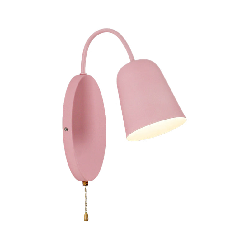 Modern Cone Sconce Light Fixture 1 Light Wall Mounted Lighting with Metal Shade and Pull Chain in Pink/Yellow/Blue/Green Clearhalo 'Cast Iron' 'Glass' 'Industrial' 'Modern wall lights' 'Modern' 'Tiffany' 'Traditional wall lights' 'Wall Lamps & Sconces' 'Wall Lights' Lighting' 380536