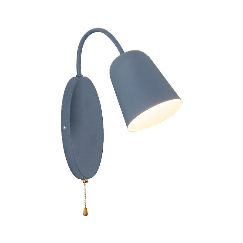 Modern Cone Sconce Light Fixture 1 Light Wall Mounted Lighting with Metal Shade and Pull Chain in Pink/Yellow/Blue/Green Clearhalo 'Cast Iron' 'Glass' 'Industrial' 'Modern wall lights' 'Modern' 'Tiffany' 'Traditional wall lights' 'Wall Lamps & Sconces' 'Wall Lights' Lighting' 380538