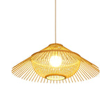1 Head Tearoom Ceiling Lamp Asia Yellow Pendant Lighting Fixture with Conical Bamboo Shade Clearhalo 'Ceiling Lights' 'Pendant Lights' 'Pendants' Lighting' 380541