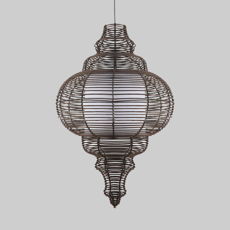 Chinese 1 Bulb Ceiling Lamp Coffee Gourd Hanging Light Fixture with Rattan Shade Clearhalo 'Ceiling Lights' 'Pendant Lights' 'Pendants' Lighting' 380670