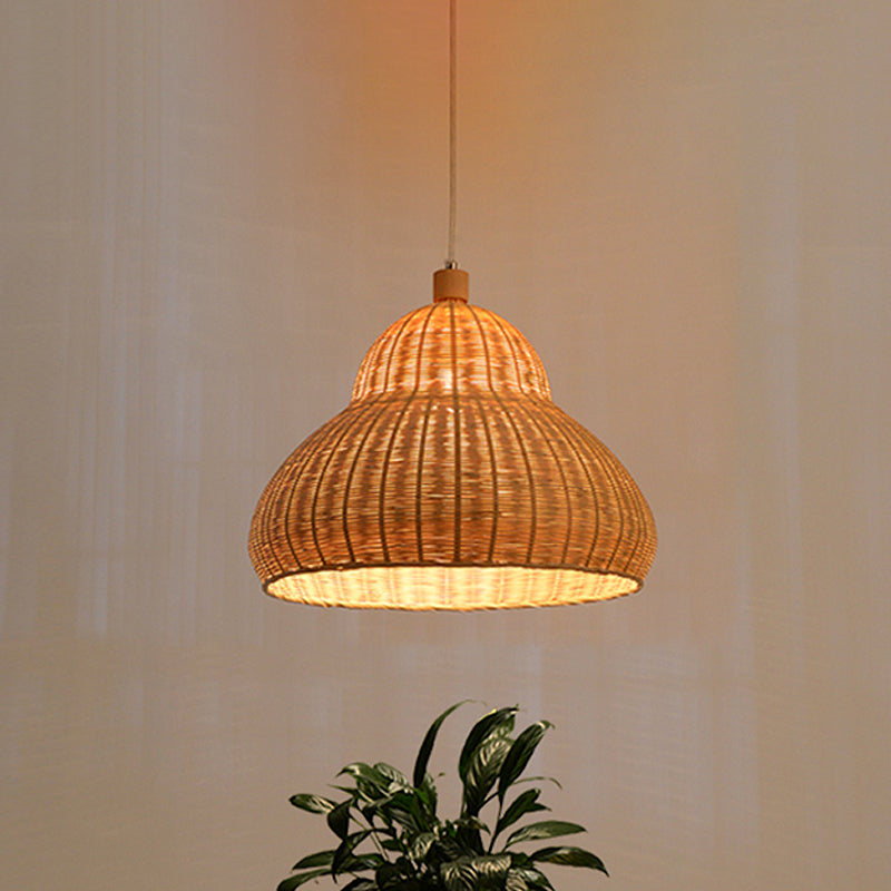 Japanese Hand-Worked Pendant Lighting Bamboo 1 Head Ceiling Suspension Lamp in Beige Clearhalo 'Ceiling Lights' 'Pendant Lights' 'Pendants' Lighting' 380731
