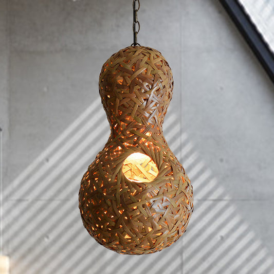 1 Bulb Restaurant Ceiling Lamp Asia Beige Pendant Light Fixture with Gourd Bamboo Shade Clearhalo 'Ceiling Lights' 'Pendant Lights' 'Pendants' Lighting' 380737
