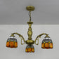 Brass Finish Dome Chandelier Light with Adjustable Chain Vintage 3 Lights Hanging Light in Orange/Green/Clear/Blue Orange Clearhalo 'Ceiling Lights' 'Chandeliers' 'Clear' 'Industrial' 'Middle Century Chandeliers' 'Modern' 'Tiffany Chandeliers' 'Tiffany close to ceiling' 'Tiffany' 'Traditional Chandeliers' Lighting' 38075
