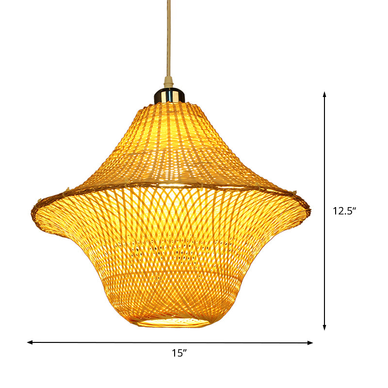 Hand-Woven Pendant Lighting Chinese Bamboo 1 Bulb Ceiling Suspension Lamp in Beige Clearhalo 'Ceiling Lights' 'Pendant Lights' 'Pendants' Lighting' 380750