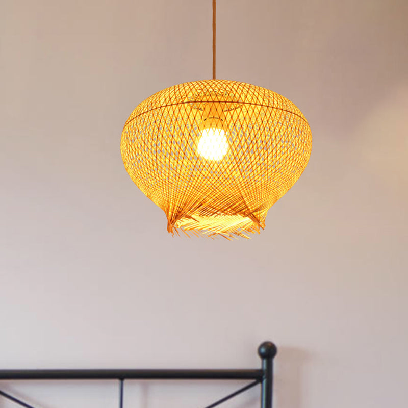 Bamboo Lantern Hanging Lamp Chinese 1 Head Beige Ceiling Pendant Light for Living Room Clearhalo 'Ceiling Lights' 'Pendant Lights' 'Pendants' Lighting' 380758