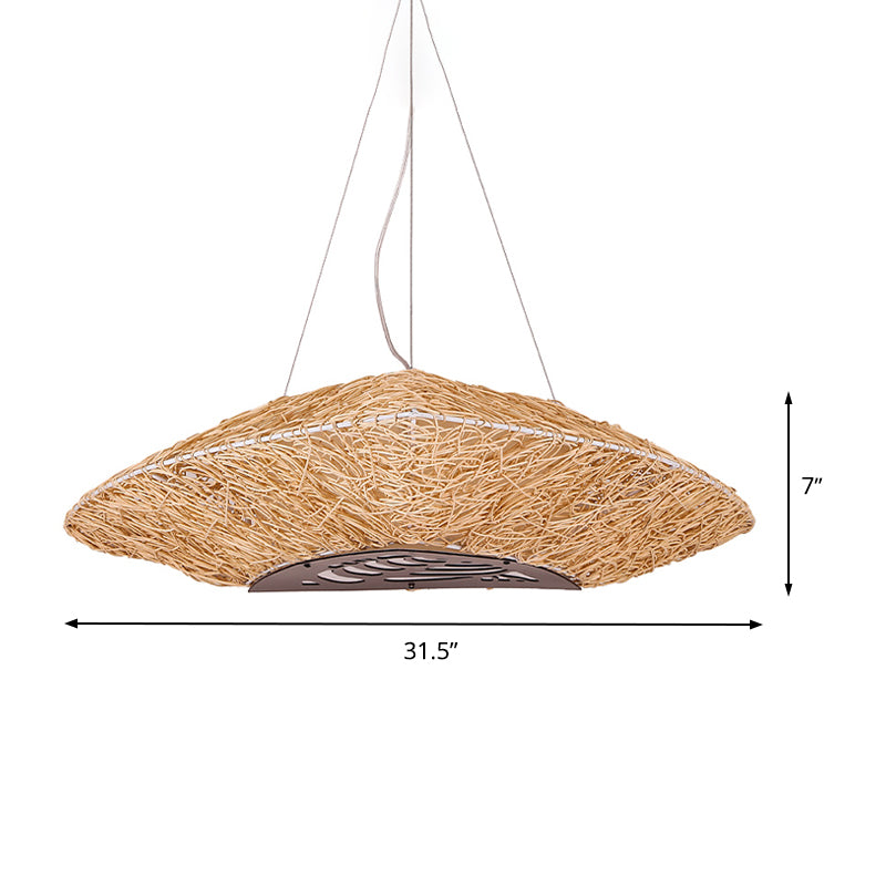 Hand-Worked Ceiling Chandelier Japanese Bamboo 3 Heads Hanging Pendant Light in Beige Clearhalo 'Ceiling Lights' 'Chandeliers' Lighting' options 380785