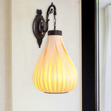 Japanese 1 Bulb Sconce Light Beige Teardrop Wall Mounted Lighting with Wood Shade Clearhalo 'Wall Lamps & Sconces' 'Wall Lights' Lighting' 380826
