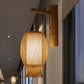 Bamboo Handcrafted Sconce Light Asia 1 Head Khaki Wall Mount Lighting with Inner Tube White Parchment Shade Clearhalo 'Wall Lamps & Sconces' 'Wall Lights' Lighting' 380869