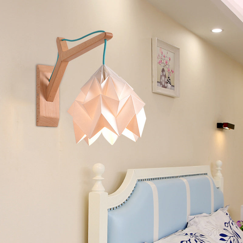 Domed Shade Paper Wall Mounted Lamp Macaron 1 Head White/Pink/Yellow/Blue/Green Sconce Light Fixture with Wood Backplate White Clearhalo 'Modern wall lights' 'Modern' 'Vanity Lights' 'Wall Lights' Lighting' 380882