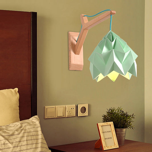 Domed Shade Paper Wall Mounted Lamp Macaron 1 Head White/Pink/Yellow/Blue/Green Sconce Light Fixture with Wood Backplate Green Clearhalo 'Modern wall lights' 'Modern' 'Vanity Lights' 'Wall Lights' Lighting' 380886