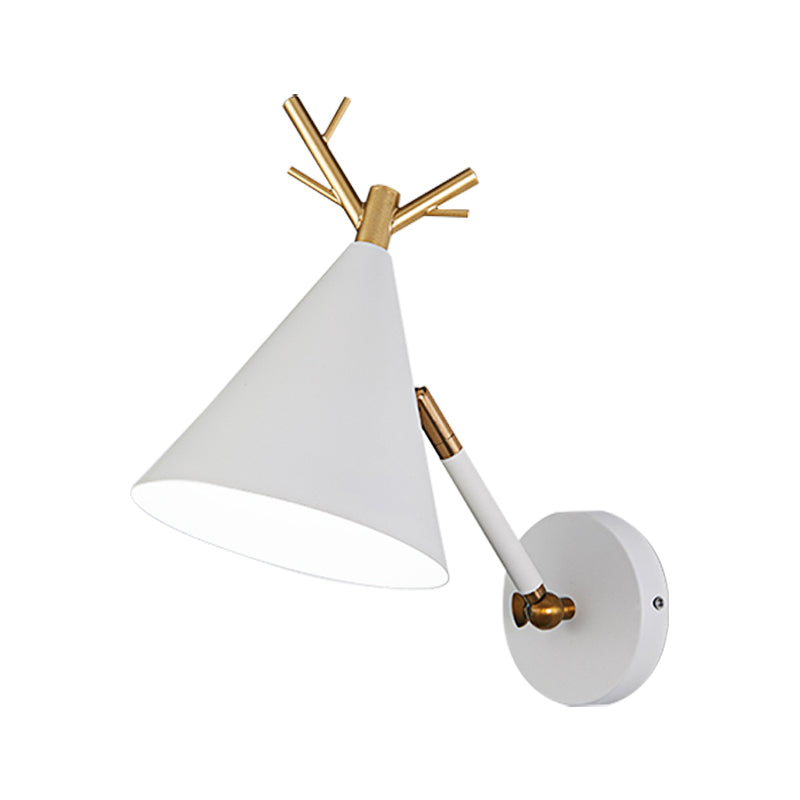 Simple Cone Wall Light Fixture 1 Head Wall Lighting Idea with Metal Antler Decoration in Grey/White/Green for Bedside Clearhalo 'Cast Iron' 'Glass' 'Industrial' 'Modern wall lights' 'Modern' 'Tiffany' 'Traditional wall lights' 'Vanity Lights' 'Wall Lights' Lighting' 380920