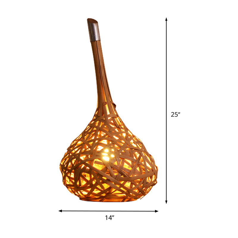 1 Head Dining Room Desk Light Asian Khaki Task Lamp with Hand-Worked Bamboo Shade Clearhalo 'Lamps' 'Table Lamps' Lighting' 381000