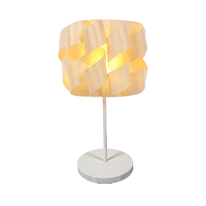 1 Bulb Twist Task Lighting Japanese Wood Small Desk Lamp in Beige for Living Room Clearhalo 'Lamps' 'Table Lamps' Lighting' 381066