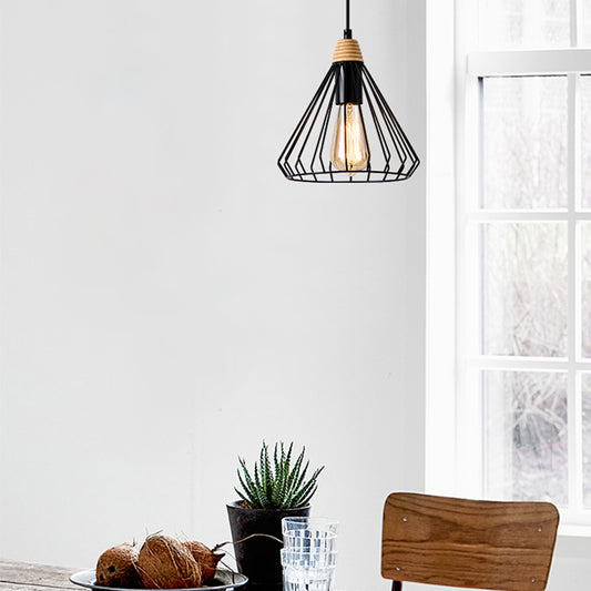 1-Light Cone Cage Hanging Lamp Nordic Style Black/White Metal Pendant Light Fixture for Indoor Clearhalo 'Art Deco Pendants' 'Black' 'Cast Iron' 'Ceiling Lights' 'Ceramic' 'Crystal' 'Industrial Pendants' 'Industrial' 'Metal' 'Middle Century Pendants' 'Pendant Lights' 'Pendants' 'Rustic Pendants' 'Tiffany' Lighting' 381099
