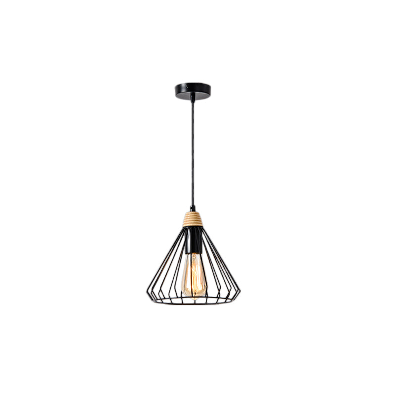 1-Light Cone Cage Hanging Lamp Nordic Style Black/White Metal Pendant Light Fixture for Indoor Clearhalo 'Art Deco Pendants' 'Black' 'Cast Iron' 'Ceiling Lights' 'Ceramic' 'Crystal' 'Industrial Pendants' 'Industrial' 'Metal' 'Middle Century Pendants' 'Pendant Lights' 'Pendants' 'Rustic Pendants' 'Tiffany' Lighting' 381100